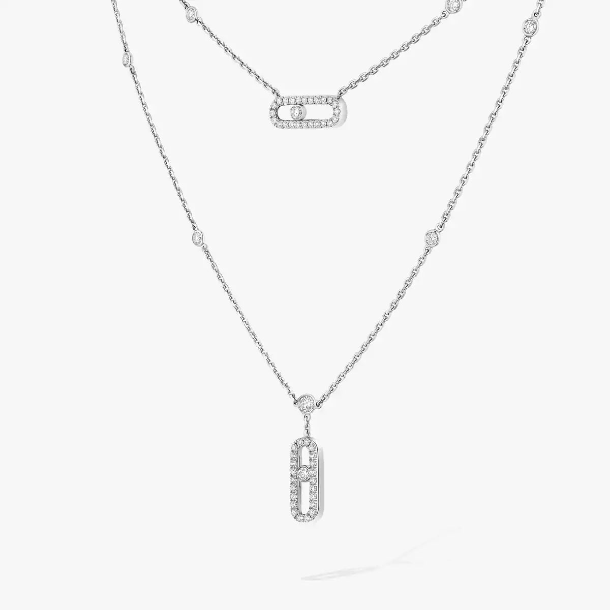 [Shinejoy]2 Rows Rose Gold Diamond Pave_ Necklace Move Uno