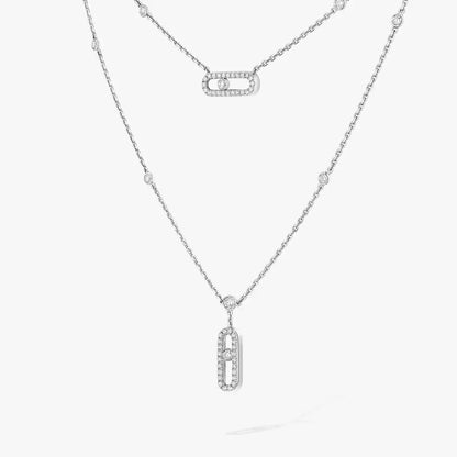 [Shinejoy]2 Rows Rose Gold Diamond Pave_ Necklace Move Uno