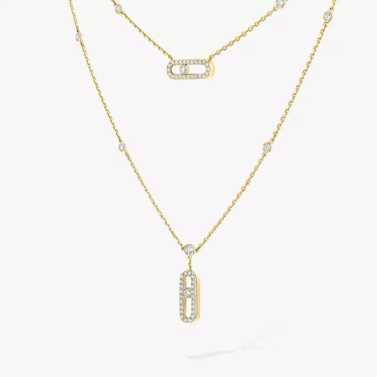 [Shinejoy]2 Rows Rose Gold Diamond Pave_ Necklace Move Uno