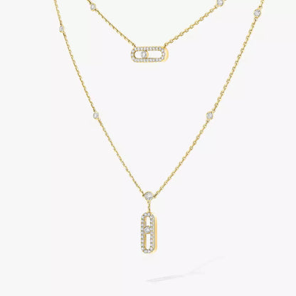 [Shinejoy]2 Rows Rose Gold Diamond Pave_ Necklace Move Uno