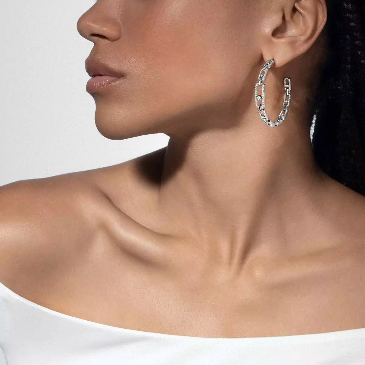 [[Shinejoy]Move Link Diamond Hoop Earrings