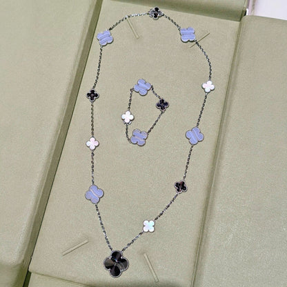 [⭐Shinejoy]DETACHABLE CLOVER 15(11+4) FLOWER SILVER NECKLACE SET