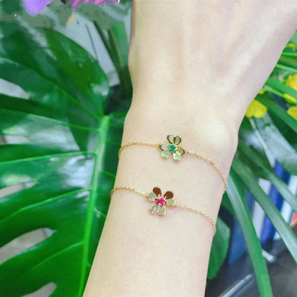 [Shinejoy]FRIVOLE GOLD FLOWER PINK MALACHITE BRACELET