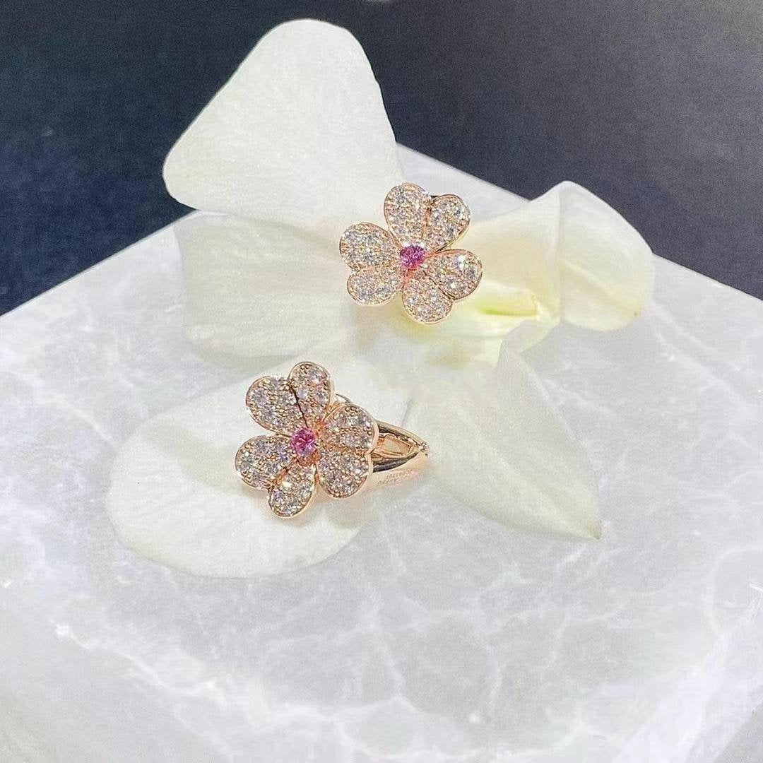 [Shinejoy]FRIVOLE PINK GOLD FLOWER DIAMOND EARRINGS