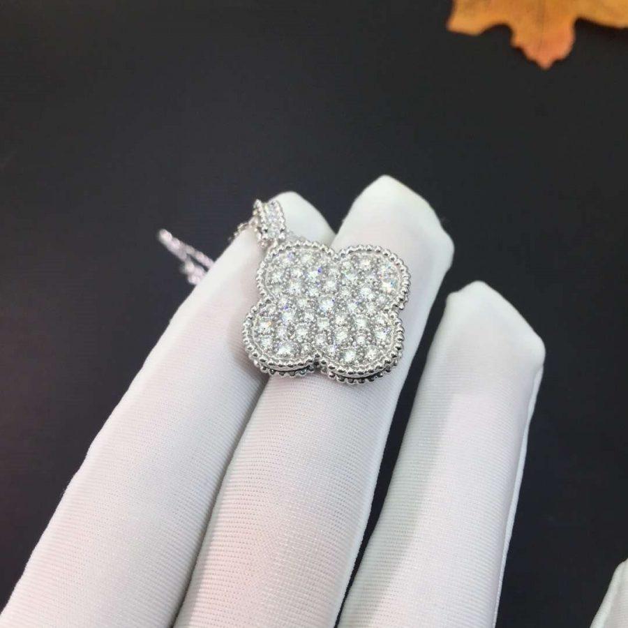 [Shinejoy]CLOVER 25MM SILVER FULL DIAMOND BIG CLOVER NECKLACE