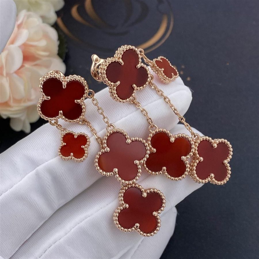 [Shinejoy]CLOVER EARRINGS CARNELIAN 4 MOTIFS PINK GOLD
