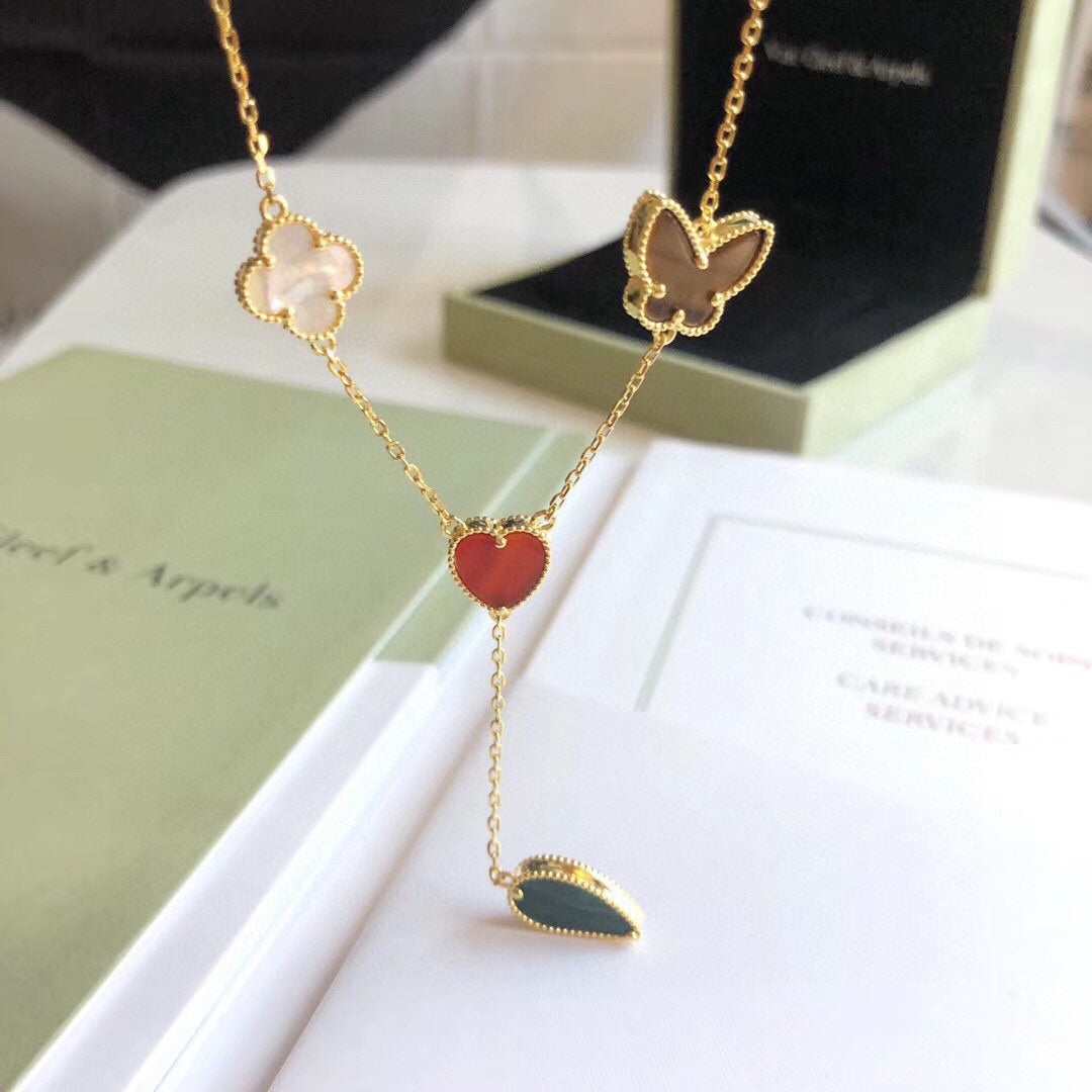 [Shinejoy]LUCKY SPRING 4 MOTIFS ROSE GOLD NECKLACE