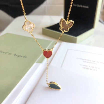 [Shinejoy]LUCKY SPRING 4 MOTIFS ROSE GOLD NECKLACE