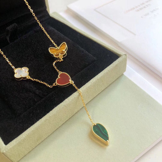 [Shinejoy]LUCKY SPRING 4 MOTIFS ROSE GOLD NECKLACE