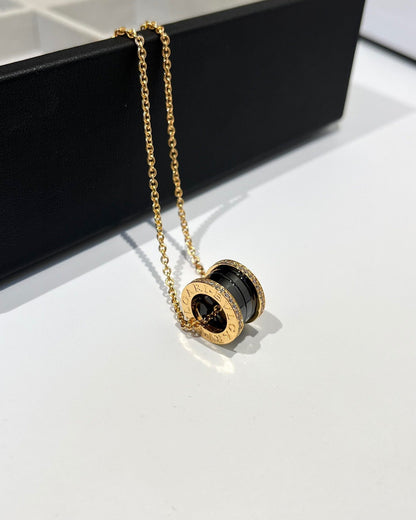 [Shinejoy]ZERO 1 BLACK CERAMIC DIAMOND PINK GOLD NECKLACE
