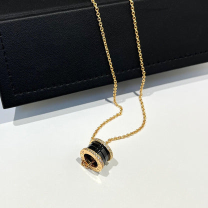 [Shinejoy]ZERO 1 BLACK CERAMIC DIAMOND PINK GOLD NECKLACE