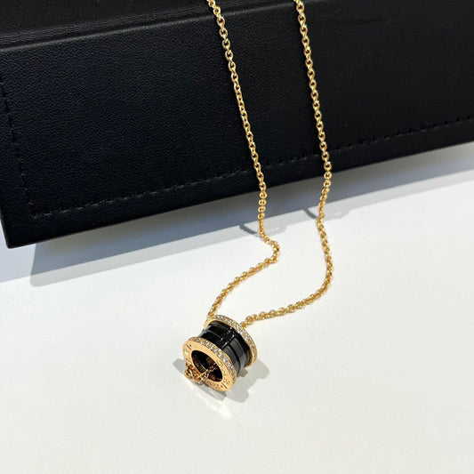 [Shinejoy]ZERO 1 BLACK CERAMIC DIAMOND PINK GOLD NECKLACE