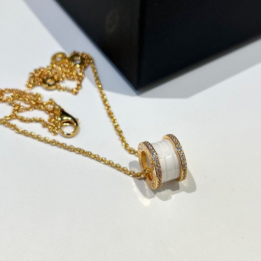 [Shinejoy]ZERO 1 WHITE CERAMIC DIAMOND PINK GOLD NECKLACE